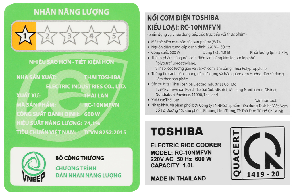 Nồi cơm điện tử Toshiba 1 lít RC-10NMFVN(WT) Màu Trắng