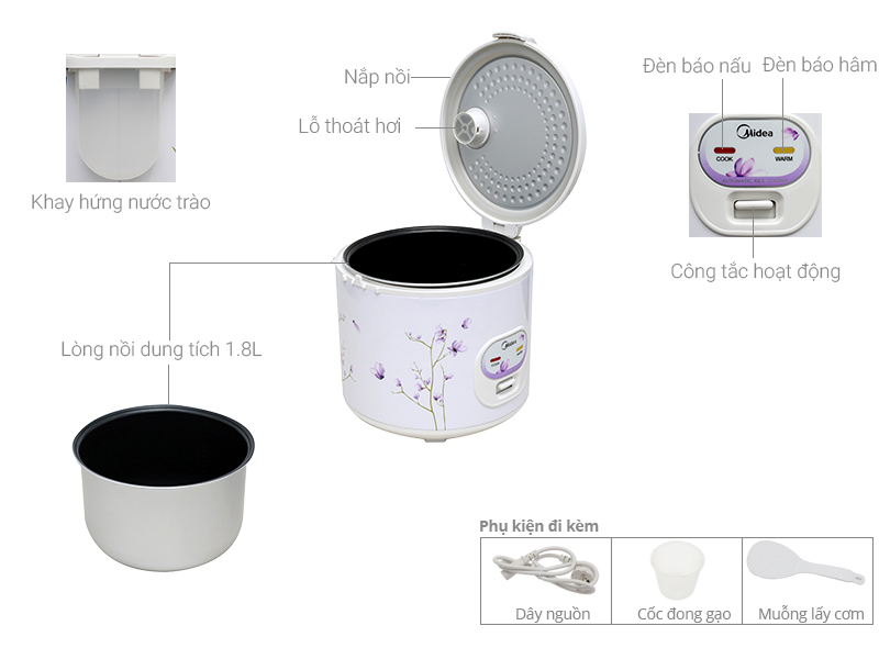 Nồi cơm điện Midea 1.8 lít MR-CM1811
