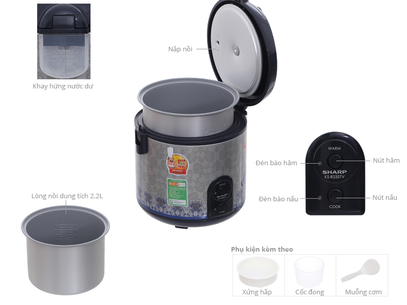 Thông số kỹ thuật Nồi cơm điện Sharp 2.2 lít KS-R23STV RL