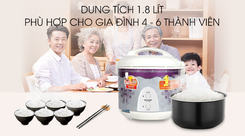 Nồi cơm điện Sharp KS-N19EV RP 1.8 lít