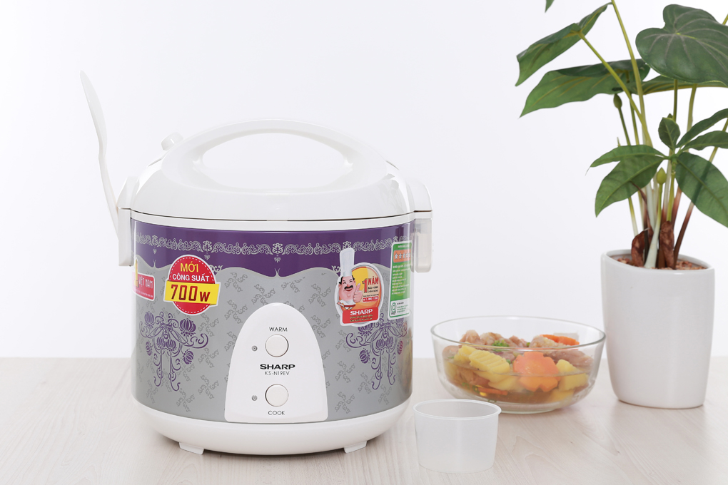 Nồi cơm điện Sharp KS-N19EV RP 1.8 lít Màu Trắng - Tím