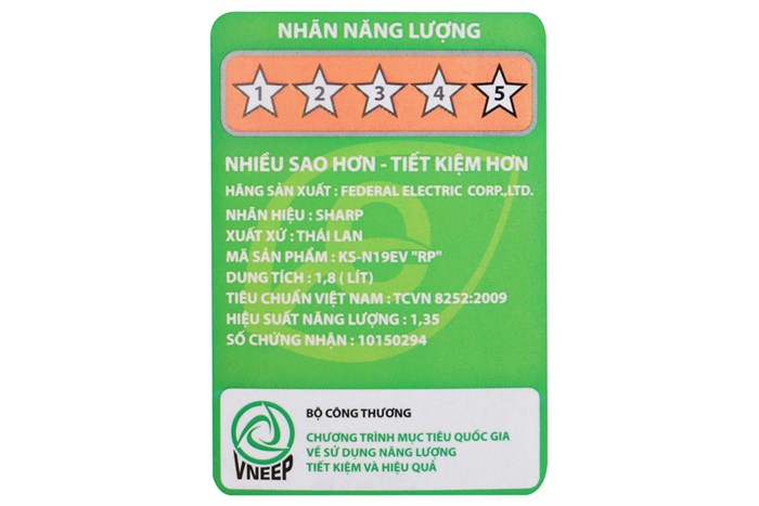 Nồi cơm điện Sharp KS-N19EV RP 1.8 lít Màu Trắng - Tím