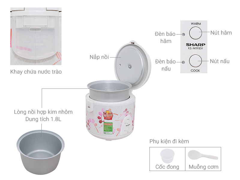 Nồi cơm điện Sharp KS-N191EV LR 1.8 lít