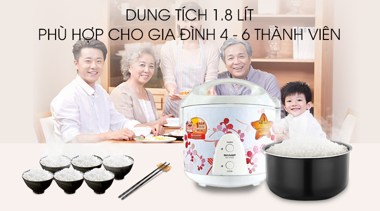 Nồi cơm điện Sharp KS-N191EV LR 1.8 lít