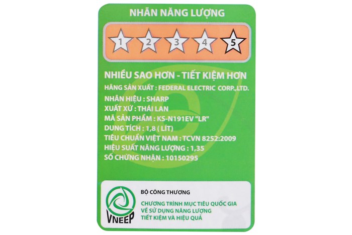 Nồi cơm điện Sharp KS-N191EV LR 1.8 lít Màu Trắng - Đỏ