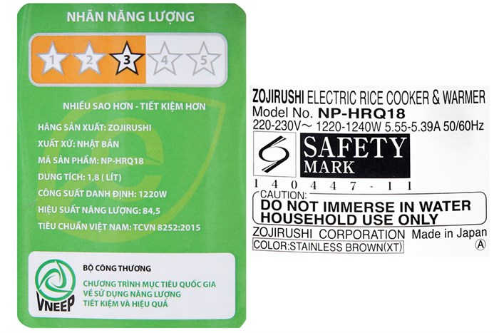 Nồi cơm điện cao tần Zojirushi 1.8 lít ZONC-NP-HRQ18-XT Màu Kem