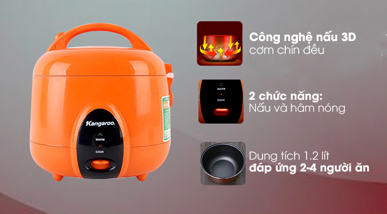 Nồi cơm nắp gài Kangaroo 1.2 lít KG826S - 2