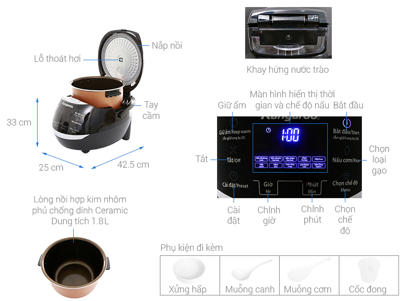 Nồi cơm điện tử Kangaroo 1.8 lít KG595