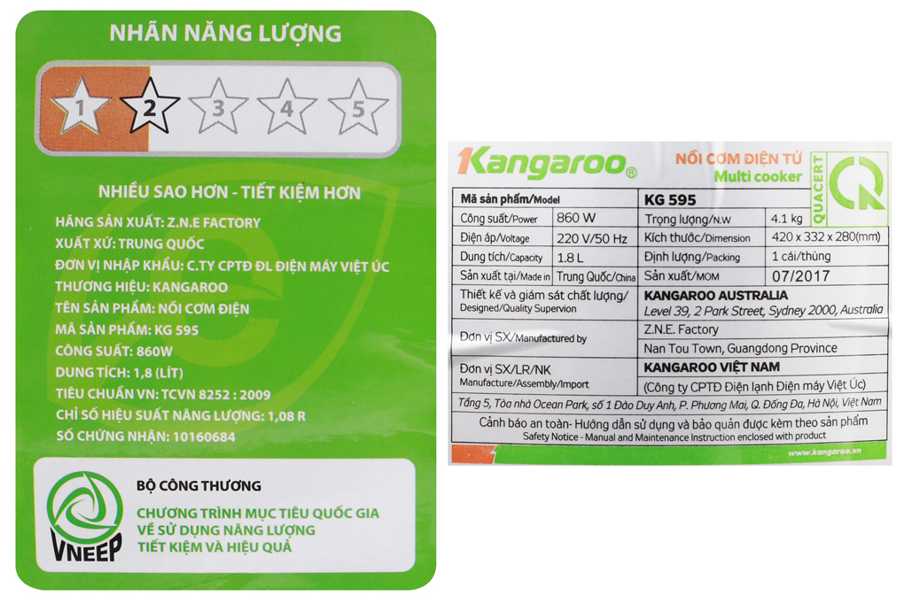 Nồi cơm điện tử 1.8 lít Kangaroo KG595 giá rẻ