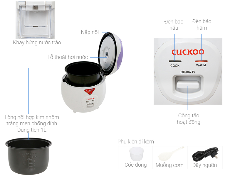 Thông số kỹ thuật Nồi cơm điện Cuckoo 1 lít CR-0671V