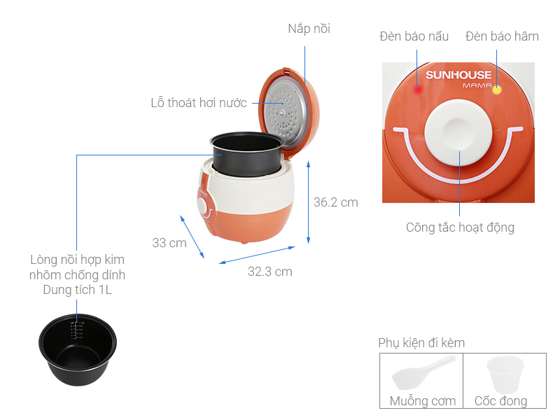Nồi cơm nắp gài Sunhouse Mama 1 lít SHD 8220