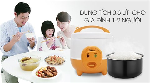 Thiết kế nhỏ gọn, tiện dụng - Nồi cơm nắp gài Midea MR-CM06SD 0.6 lít