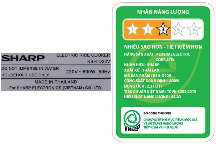 Nồi cơm nắp rời Sharp 2.2 lít KSH-D22V Màu Trắng