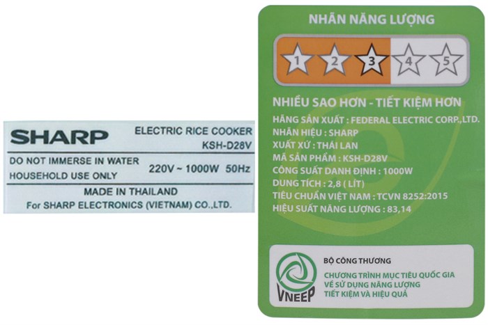 Nồi cơm nắp rời Sharp 2.8 lít KSH-D28V Màu Trắng
