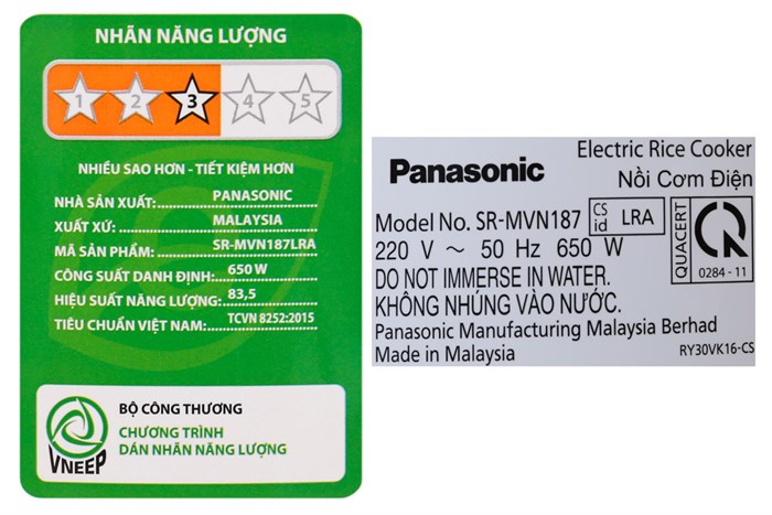 Nồi cơm nắp gài Panasonic 1.8 lít SR-MVN187LRA Màu Trắng