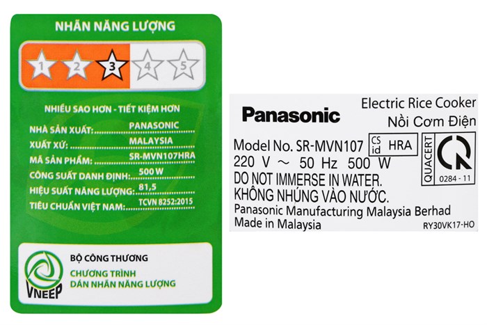 Nồi cơm nắp gài Panasonic 1 lít SR-MVN107HRA Màu Trắng
