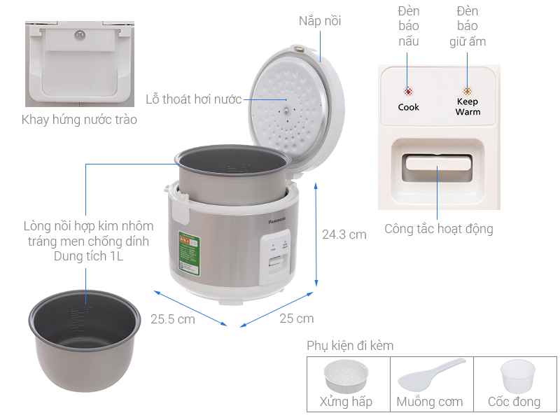 Nồi cơm nắp gài Panasonic 1 lít SR-MVN107LRA