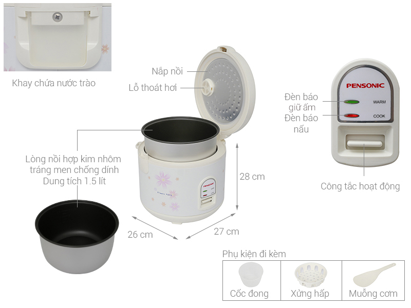 Nồi cơm nắp gài Pensonic 1.5 lít PSR 1501