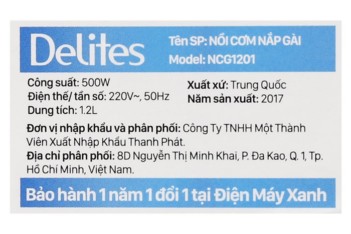 Nồi cơm điện Delites 1.2 lít NCG1201 Màu Đỏ