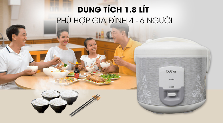 Nồi cơm nắp gài Delites NCG1805 - Dung tích nồi 1.8 lít. Nồi cơm nắp gài Delites NCG1805 - Dung tích nồi 1.8 lít.