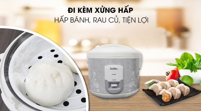 Nồi cơm nắp gài Delites NCG1805 - xửng hấp thực phẩm.