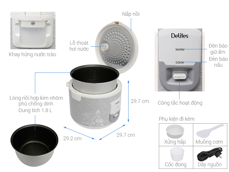 Nồi cơm nắp gài Delites 1.8 lít NCG1805