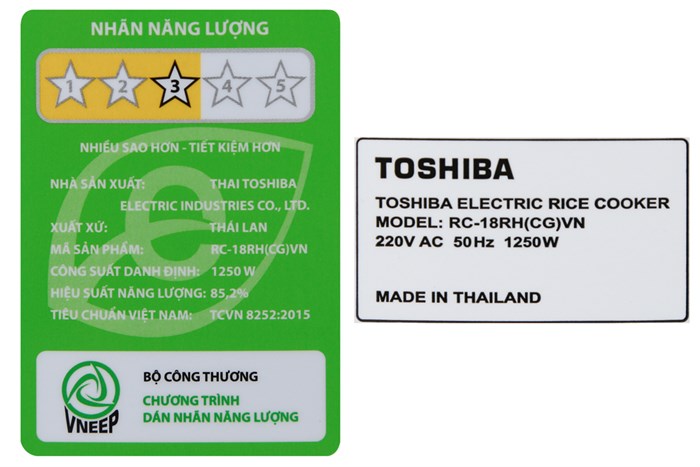 Nồi cơm cao tần Toshiba 1.8 lít RC-18RH(CG)VN Màu Nâu