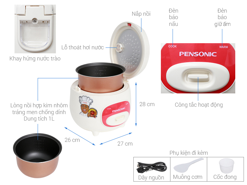 Nồi cơm điện Pensonic 1 lít PSR-1001R