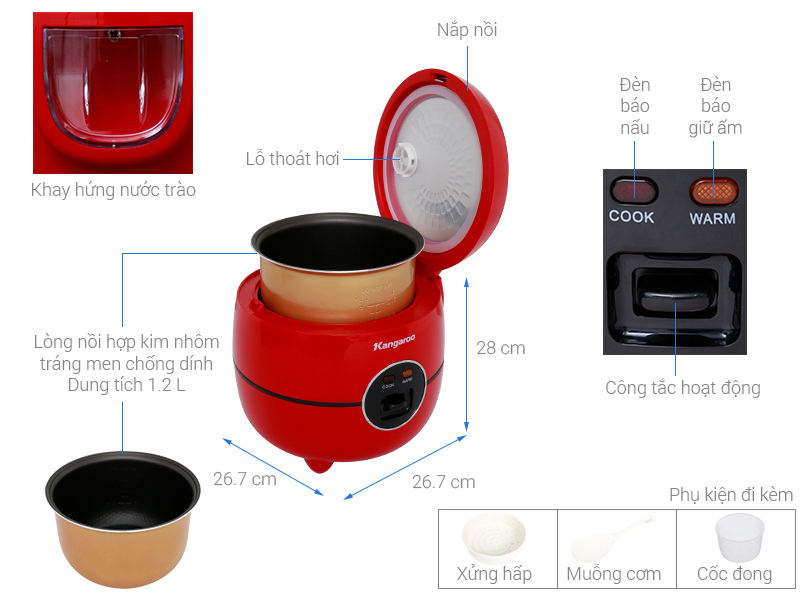 Nồi cơm nắp gài Kangaroo 1.2 lít KG822