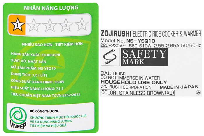 Nồi cơm điện tử Zojirushi 1 lít NS-YSQ10-XJ Màu Xám