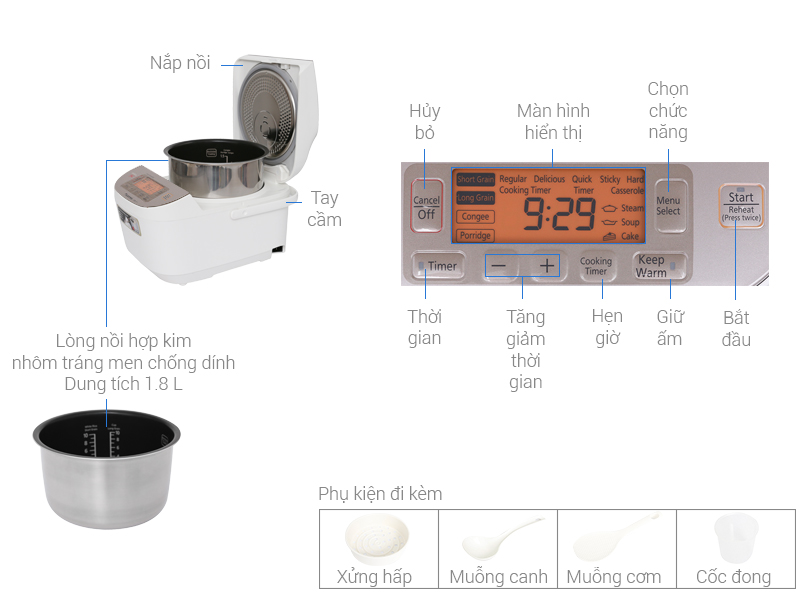 Thông số kỹ thuật Nồi cơm điện cao tần Panasonic SR-AFY181WRA