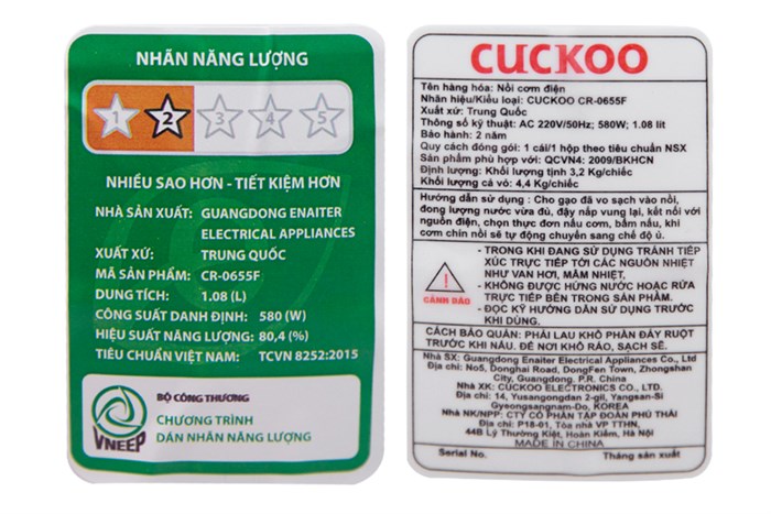 Nồi cơm điện tử Cuckoo 1 lít CR-0655F Màu Trắng - Đỏ