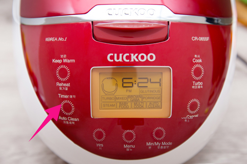 Hẹn giờ nấu - Nồi cơm điện tử Cuckoo CR-0655F Trắng Đỏ Hẹn giờ nấu - Nồi cơm điện tử Cuckoo CR-0655F Trắng Đỏ