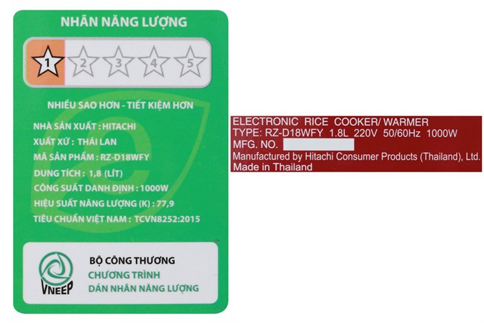 Nồi cơm điện tử Hitachi 1.8 lít RZ-D18WFY (RE) Màu Đỏ