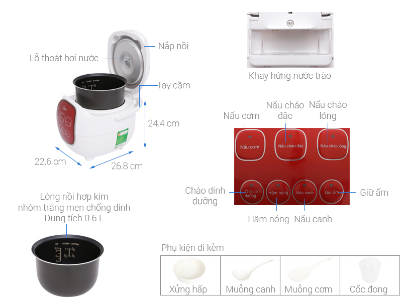Nồi cơm điện tử Midea 0.6 lít MB-FS1617