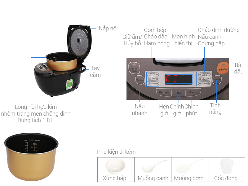 Thông số kỹ thuật Nồi cơm điện tử Midea 1.8 lít MB-FS5018B