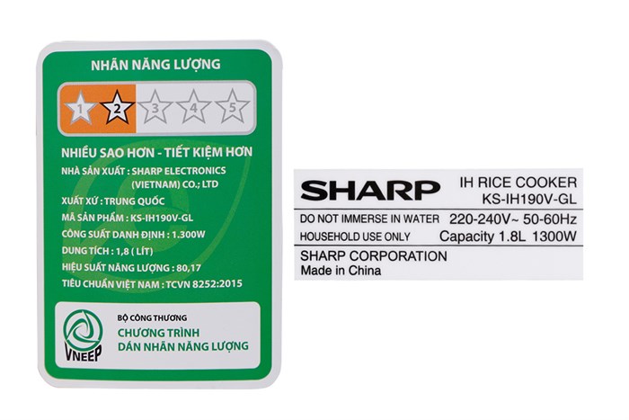 Nồi cơm điện cao tần Sharp 1.8 lít KS-IH190V-GL Màu Nâu