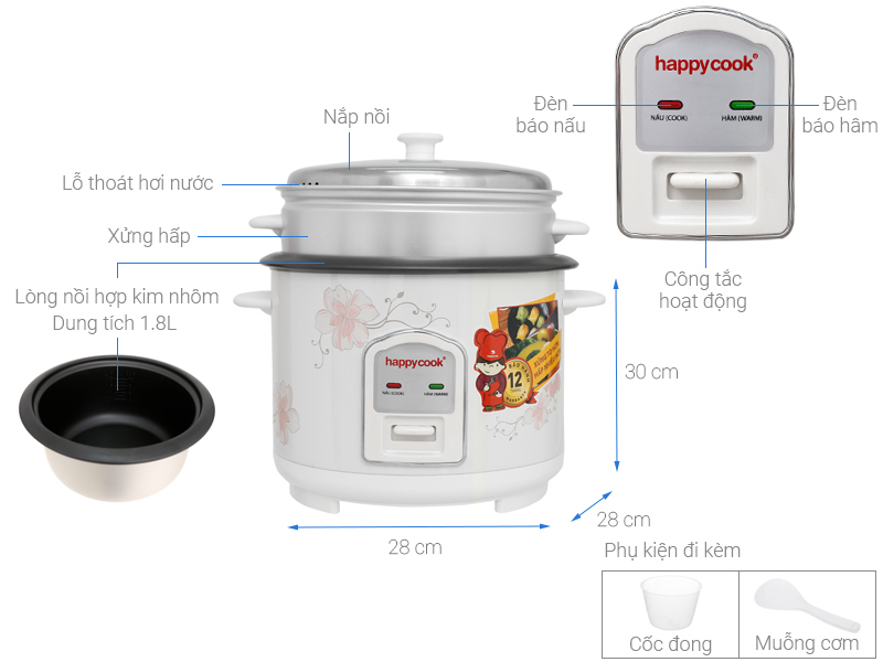 Nồi cơm điện Happycook 1.8 lít HCD-182