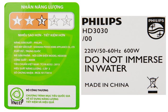 Nồi cơm điện tử Philips 1 lít HD3030 Màu Trắng - Xám