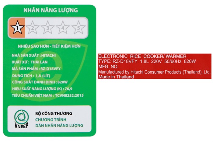 Nồi cơm điện tử Hitachi 1.8 lít RZ-D18VFY Màu Đỏ