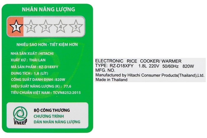 Nồi cơm điện tử Hitachi 1.8 lít RZ-D18XFY(GWH) Màu Trắng - Xám