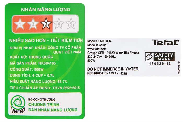 Nồi cơm điện cao tần Tefal 0.7 lít RK604165 Màu Trắng