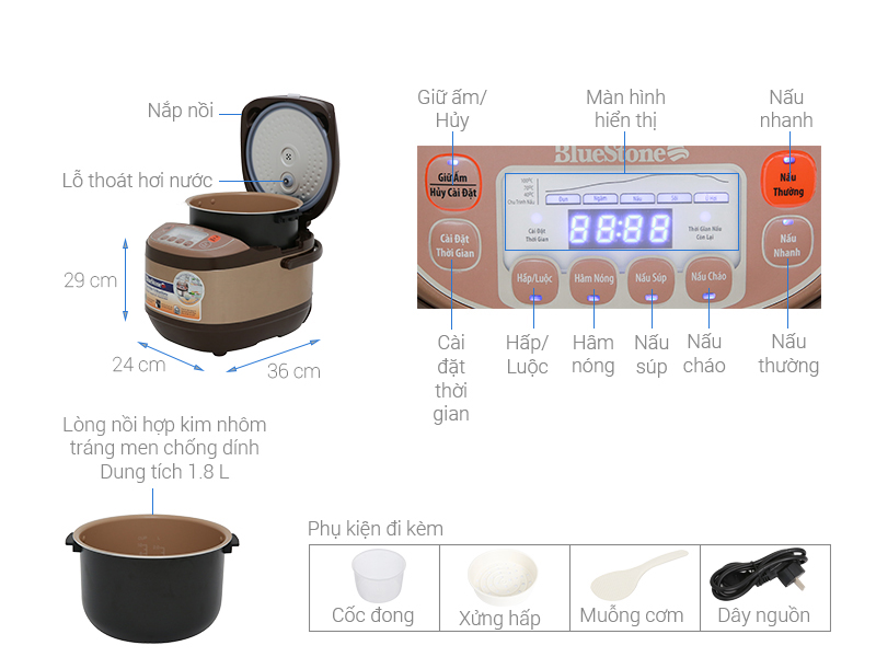Nồi cơm điện tử Bluestone 1.8 lít RCB-5936