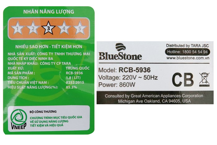 Nồi cơm điện tử Bluestone 1.8 lít RCB-5936 Màu Nâu