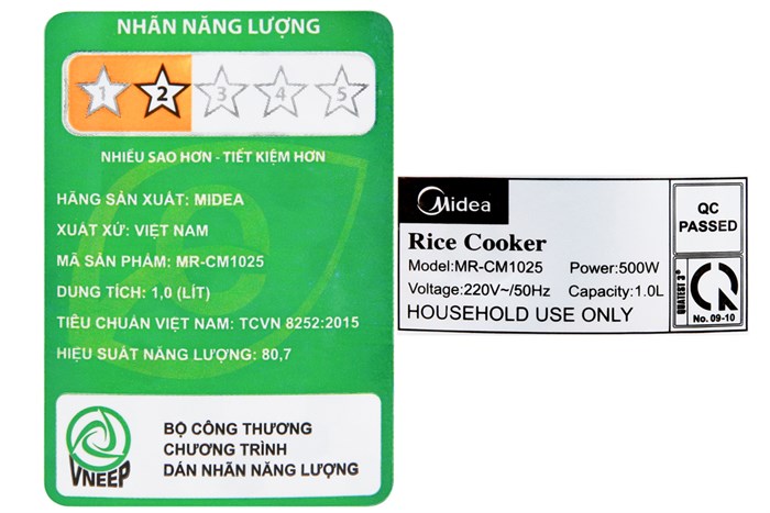 Nồi cơm điện Midea 1 lít MR CM1025 Màu Trắng - Xanh