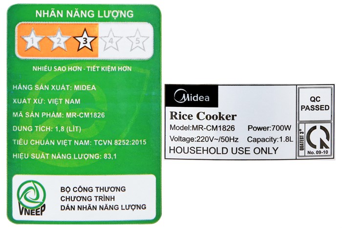 Nồi cơm điện Midea 1.8 lít MR CM1826 Màu Đen