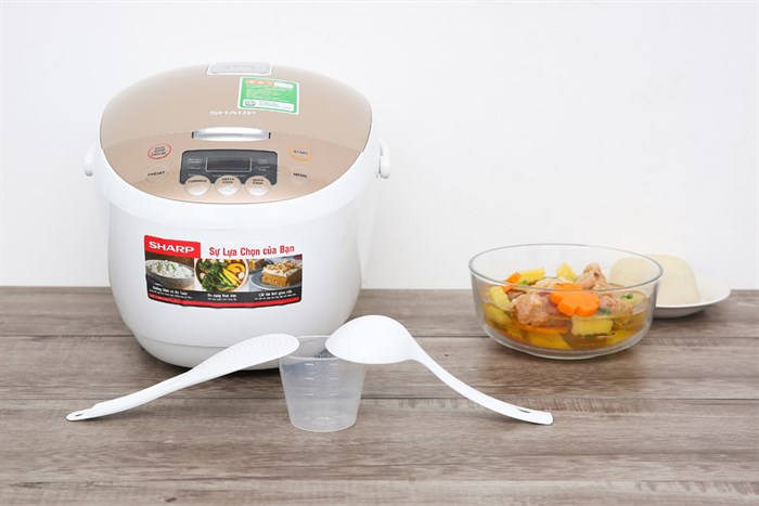 Nồi cơm điện tử Sharp 1.8 lít KS-COM181CV-GL Màu Trắng - Kem