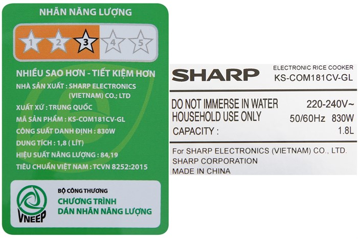 Nồi cơm điện tử Sharp 1.8 lít KS-COM181CV-GL Màu Trắng - Kem
