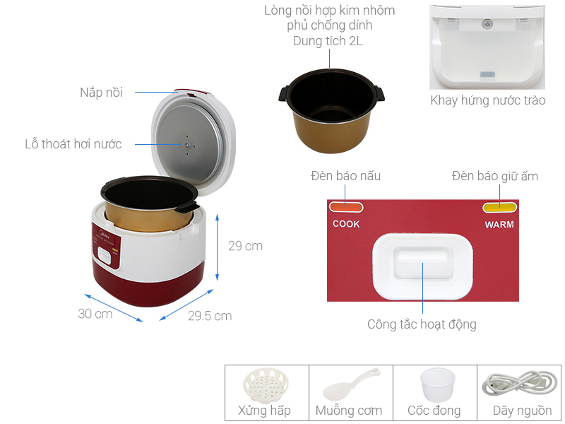 Nồi cơm nắp gài Midea 2 lít MR-SM2061