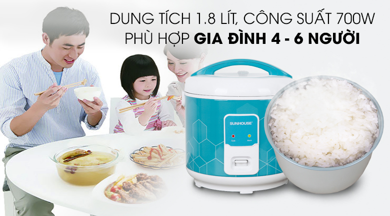 Nồi cơm nắp gài Sunhouse 1.8 lít SHD8622G